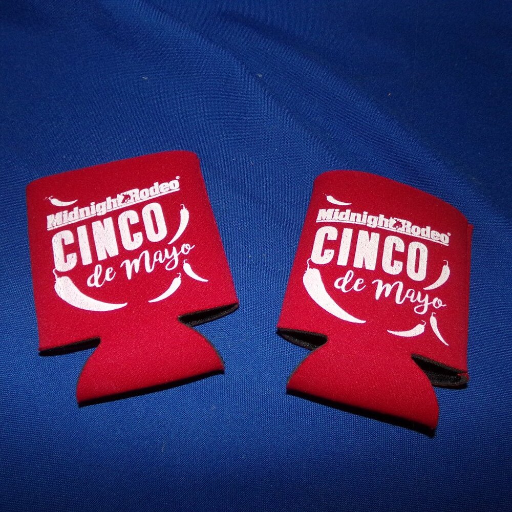 Vintage Set of 2 Cinco De Mayo Midnight Rodeo Foam Koozies - Red & White -Unused
